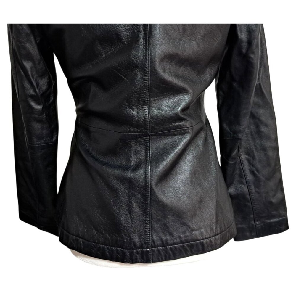 Vintage 1990s Wilsons Leather Maxima Womens XS Black Fitted Blazer Jacket - Picture 11 of 12
